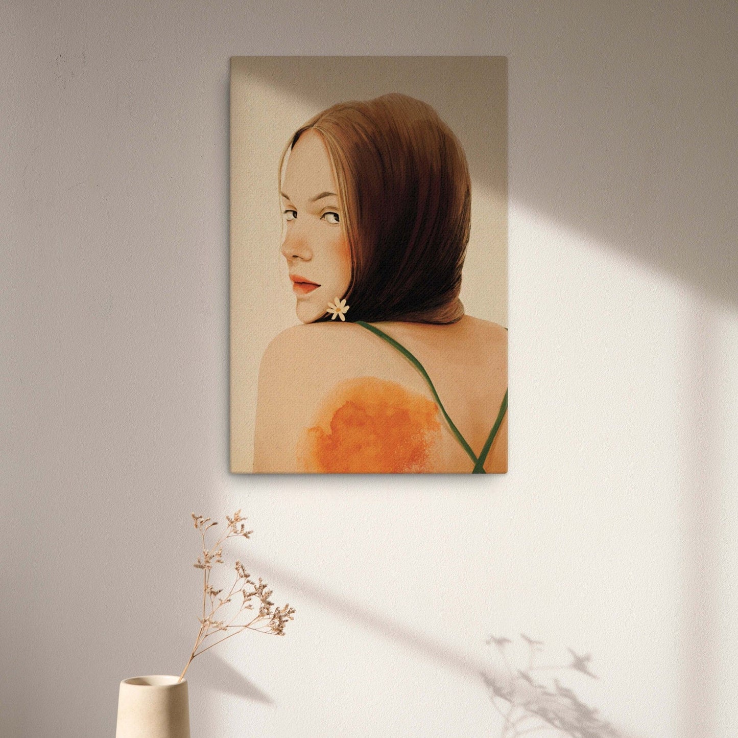 Woman Wall Artcanvas print in beige, orange and green.