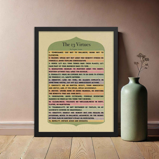 13 virtues y benjamin franklin pastel color green art poster