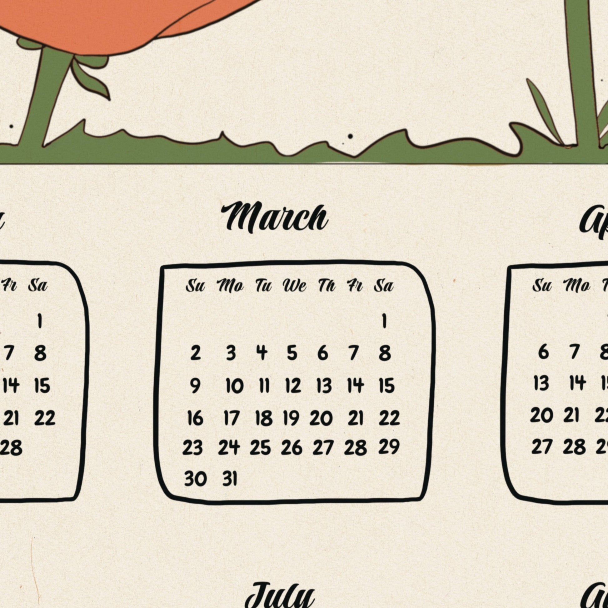 close image of floral calendar 2025