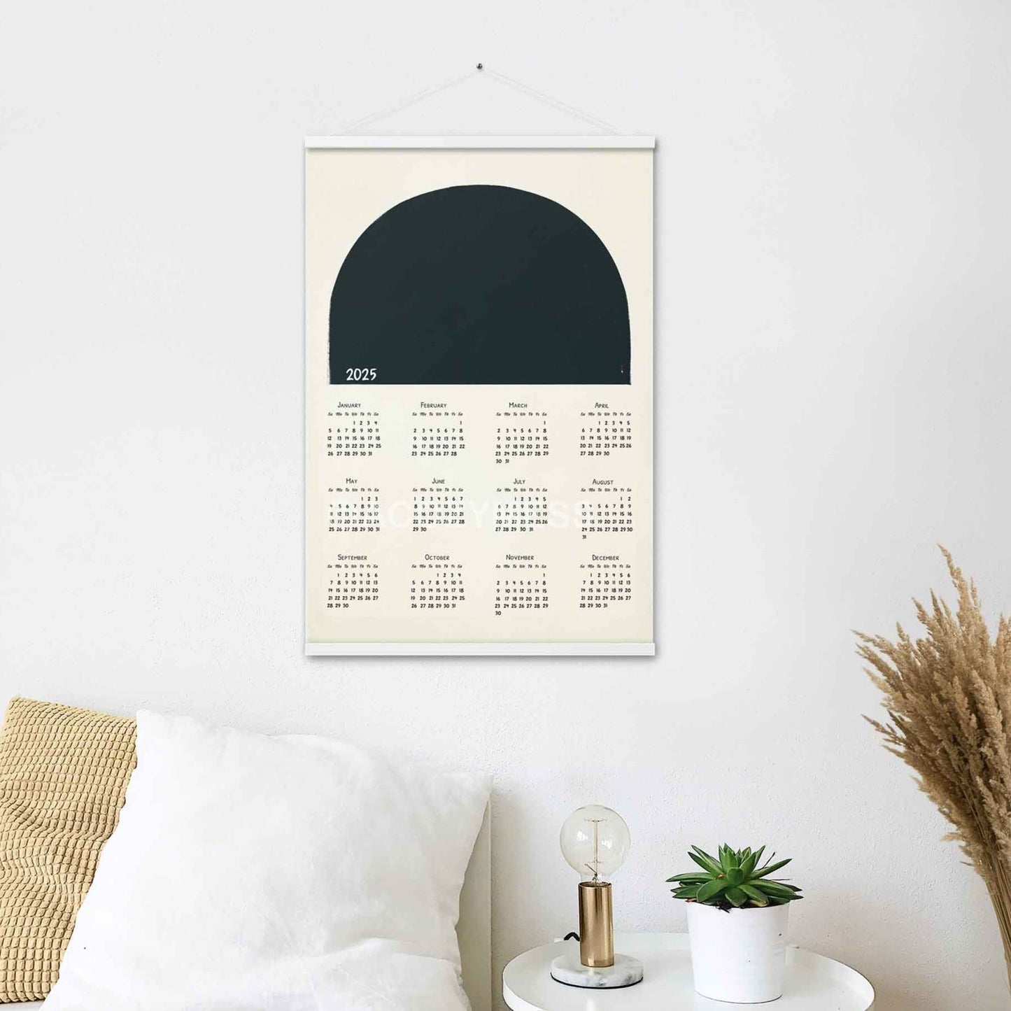 2025 yearly calendar poster with minimalist design,  with white hanger, perfect for modern home or office decor.