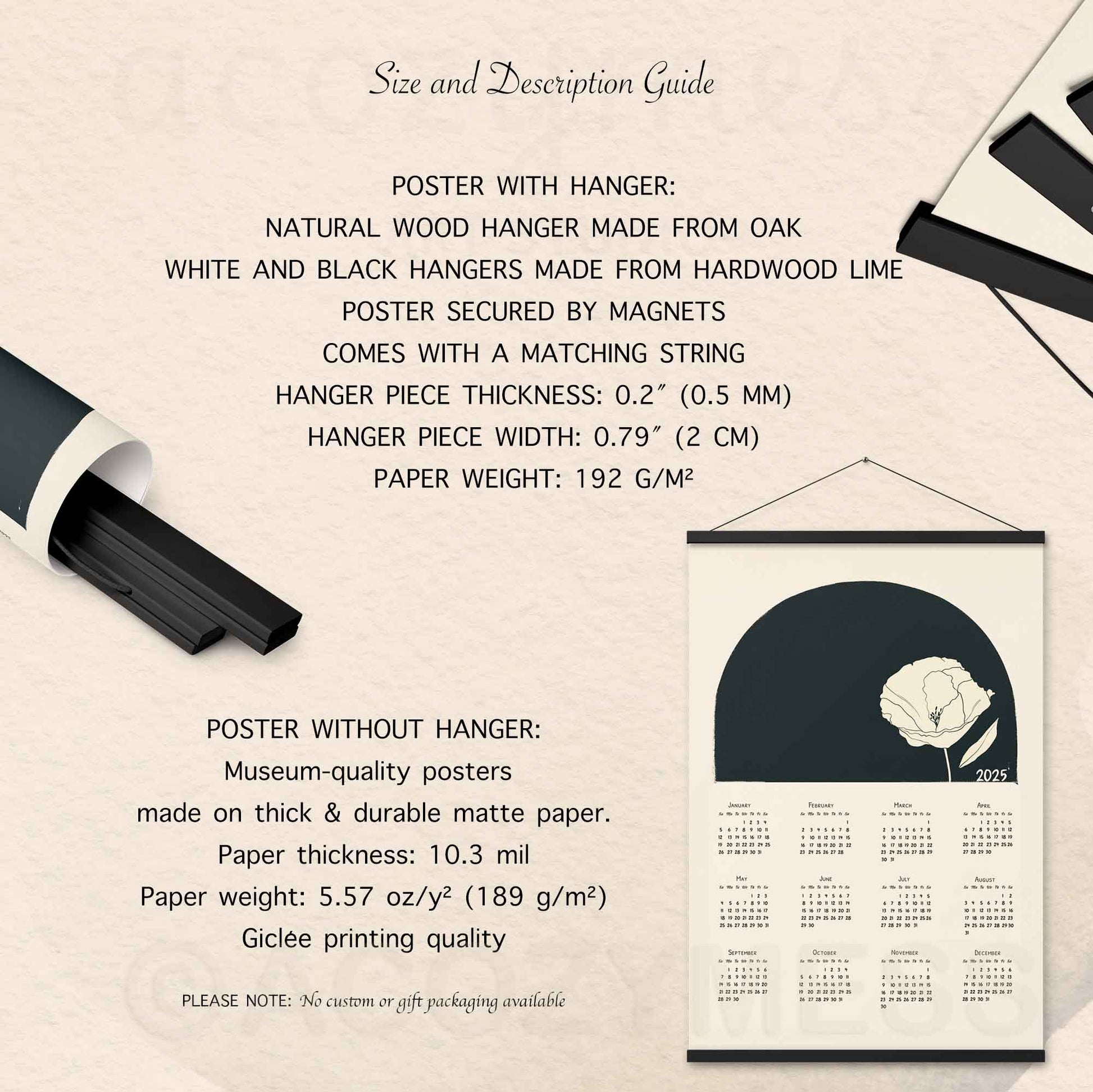 description for calendar poster available  with and without hanger