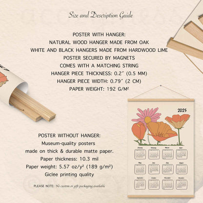 description for 2025 calendar poster with and without hanger