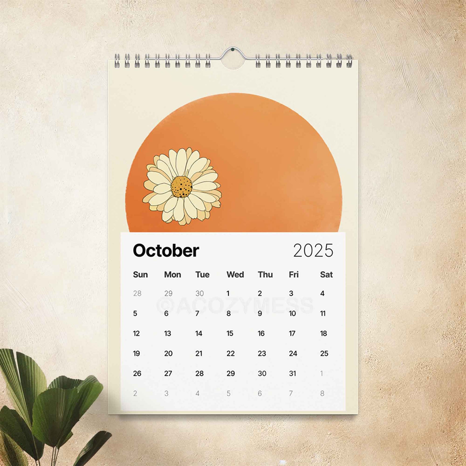 2025 monthly calendar with floral illustration.