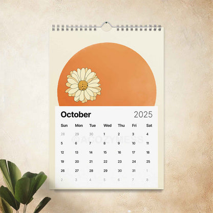 2025 monthly calendar with floral illustration.