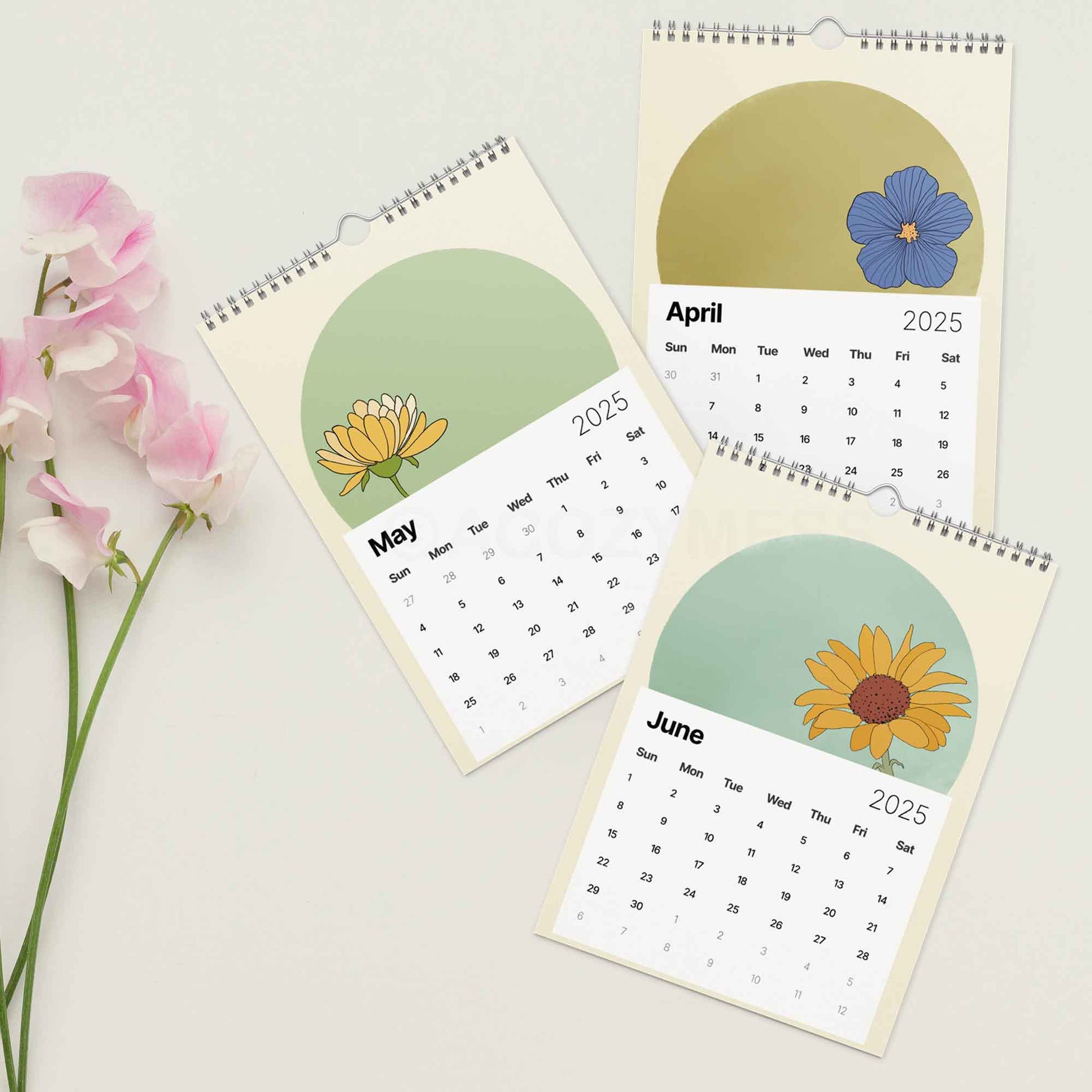 2025 illustration calendar with unique floral art on every page