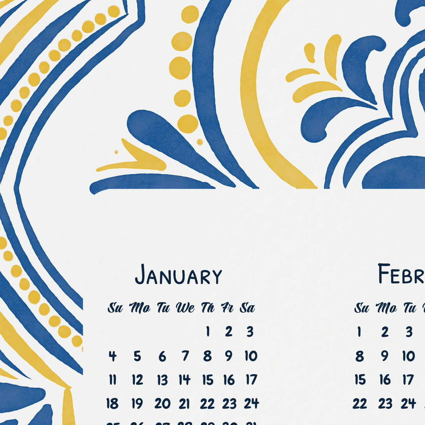 close up of 2026 art calendar