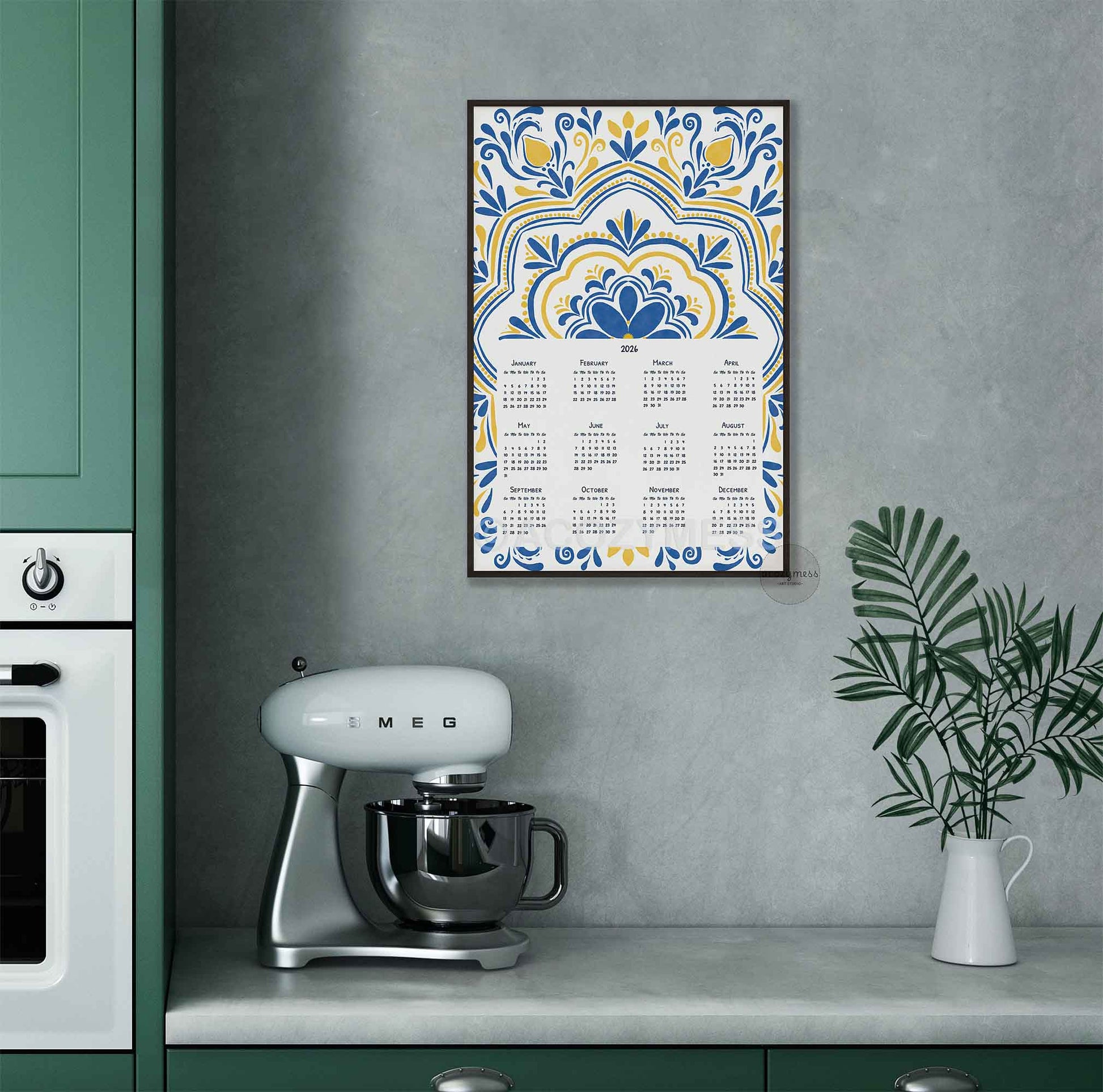 2026 Yearly Calendar — Boho Mediterranean Art Wall Calendar for Home, Office, or Studio - A Cozy Mess