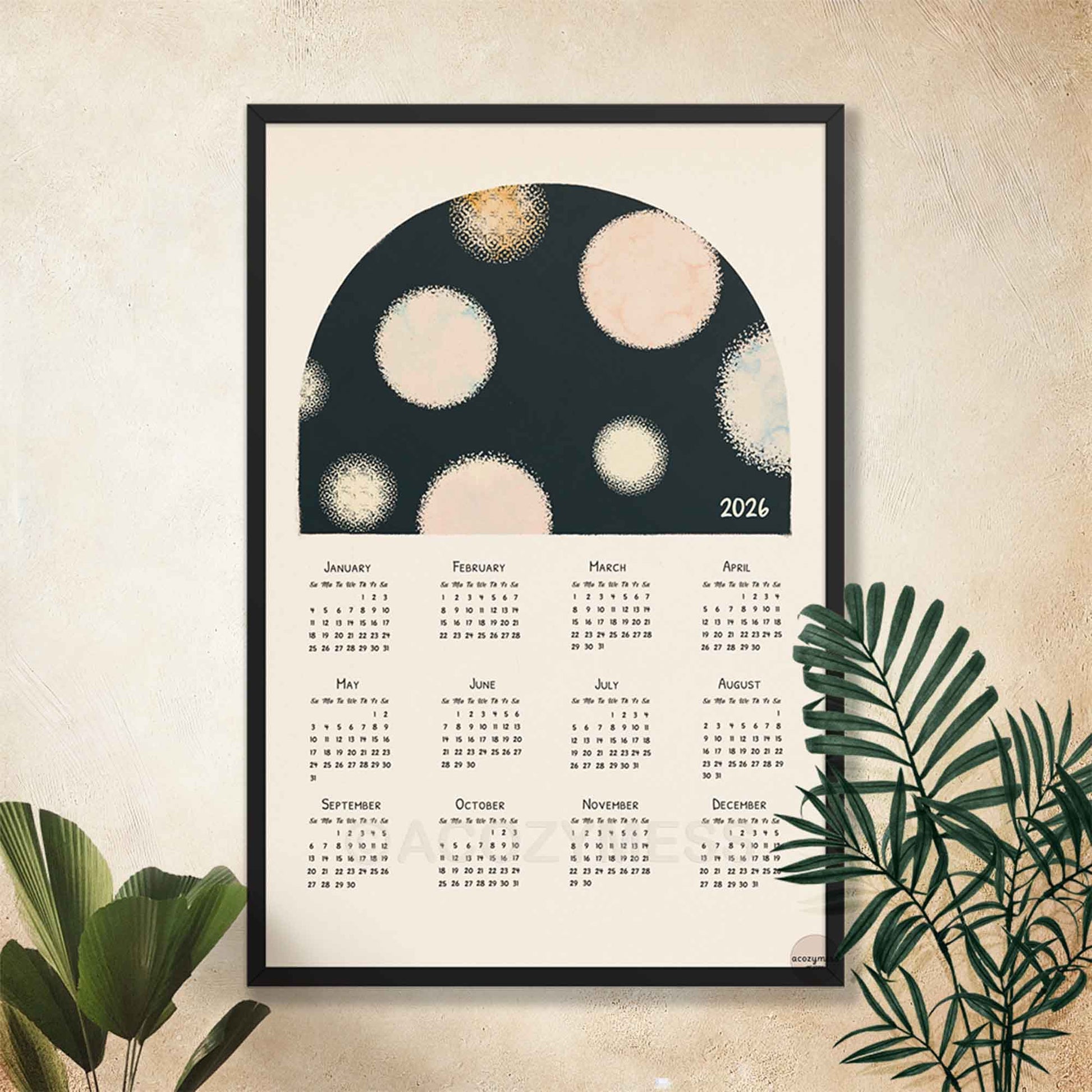 Black Framed wall calendar with abstract design