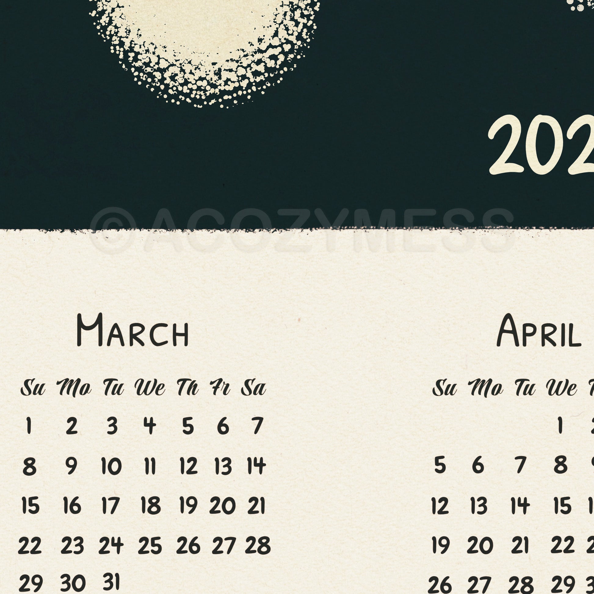 close up  of 2026 abstract art wall calendar