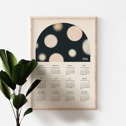 Framed calendar with abstract design
