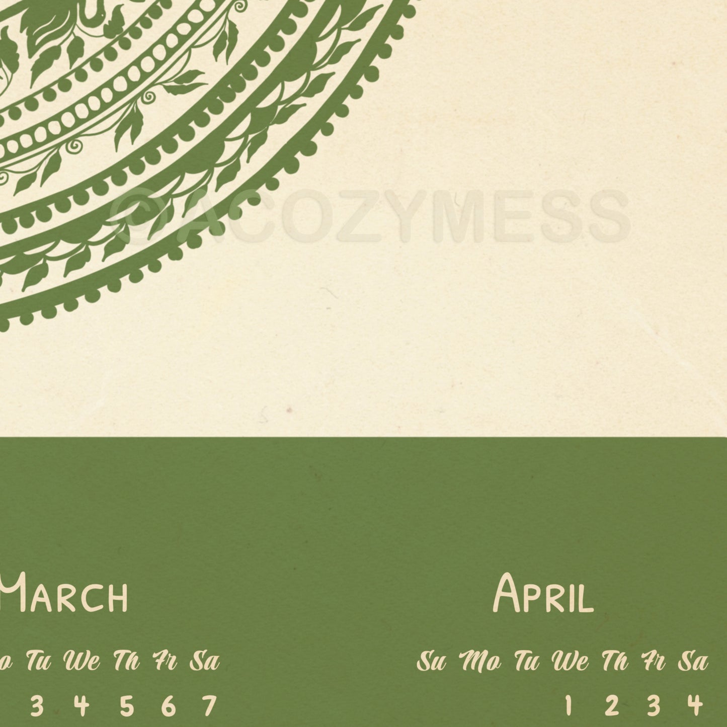 2026 Calendar for Home & Office | Yearly Calendar In Green & Beige