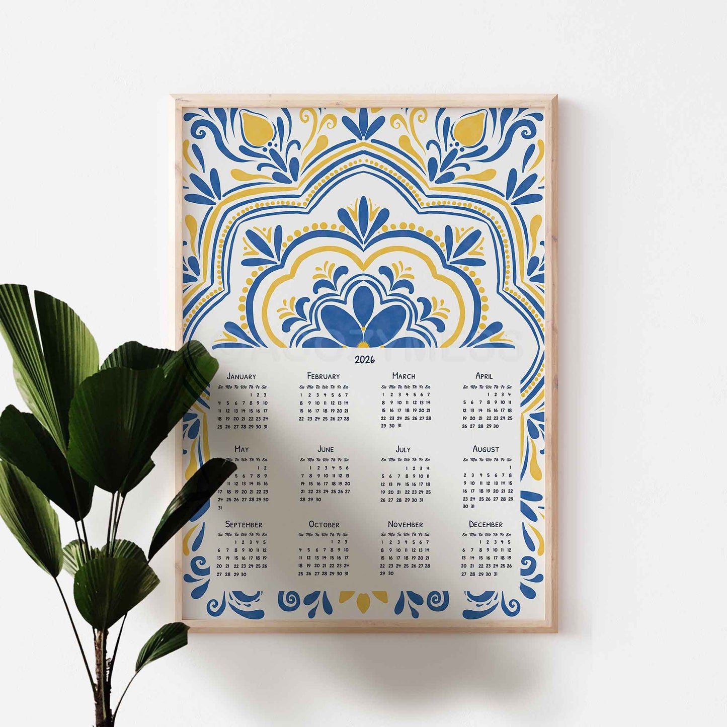 2026 calendar with Mediterranean style pattern