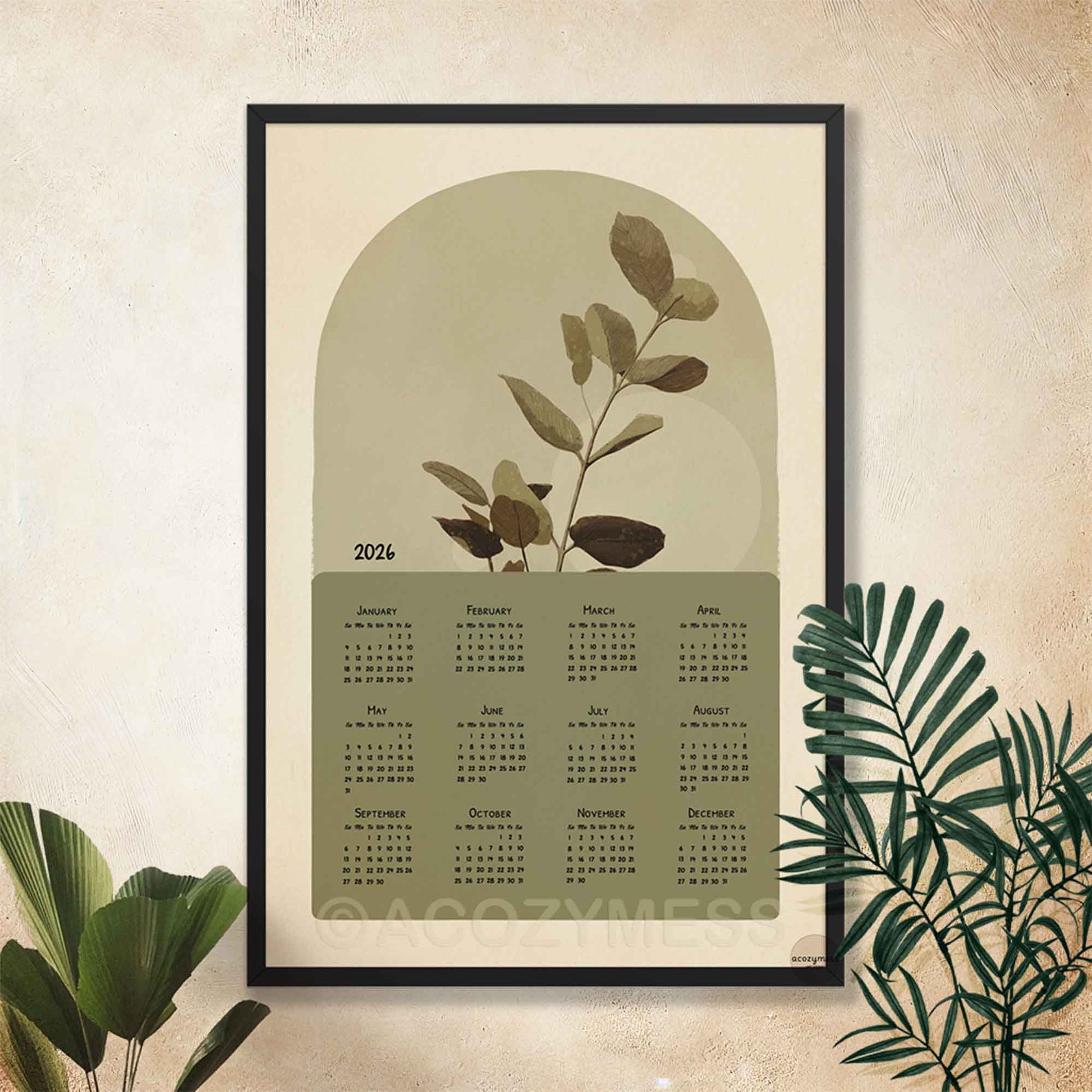 2026 calendar with leaf design 