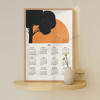 2026 one page calendar with zen sun art