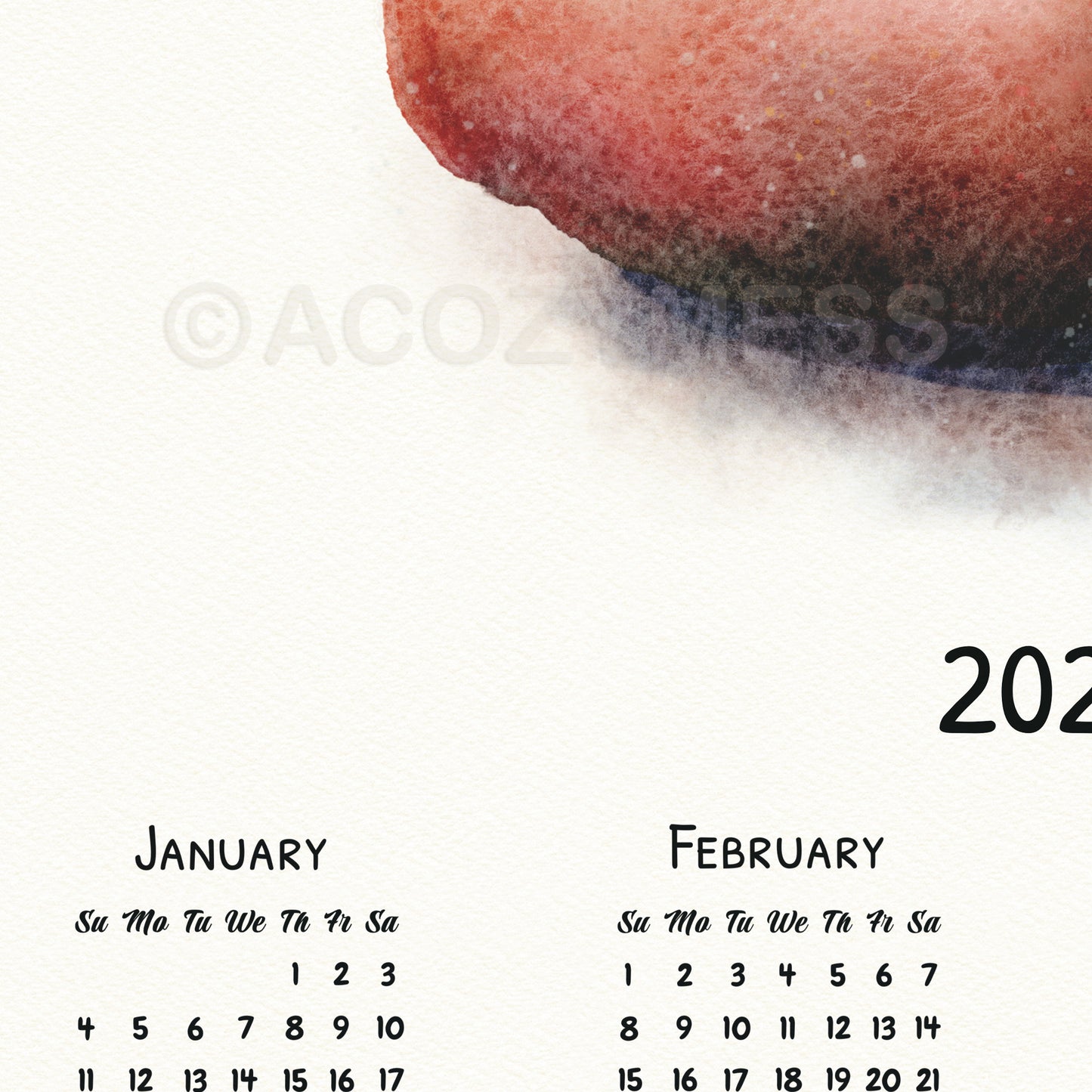 2026 Yearly Calendar - Balancing Art Single Page calendar - A Cozy Mess