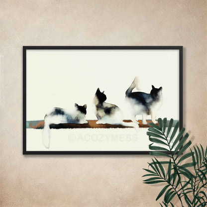 Cat Poster, Cat Prints Wall Art, Cute Art Prints, Three Cats Art - A Cozy Mess