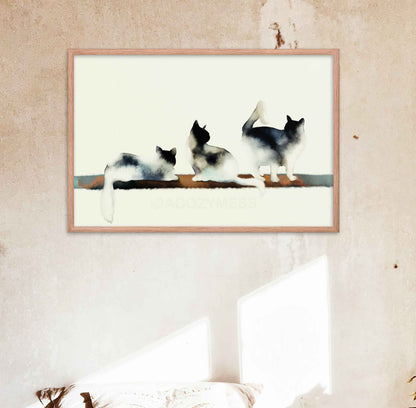 Cat Poster, Cat Prints Wall Art, Cute Art Prints, Three Cats Art - A Cozy Mess