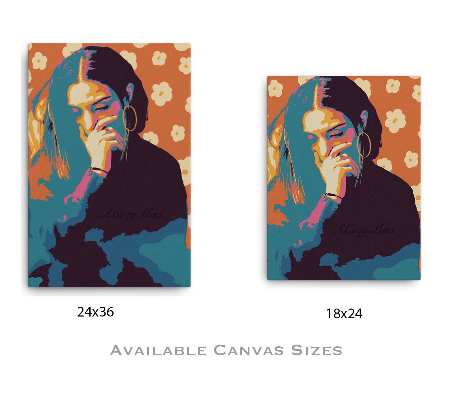 Expressive Colorful Abstract wall art of a woman with floral background canvas print