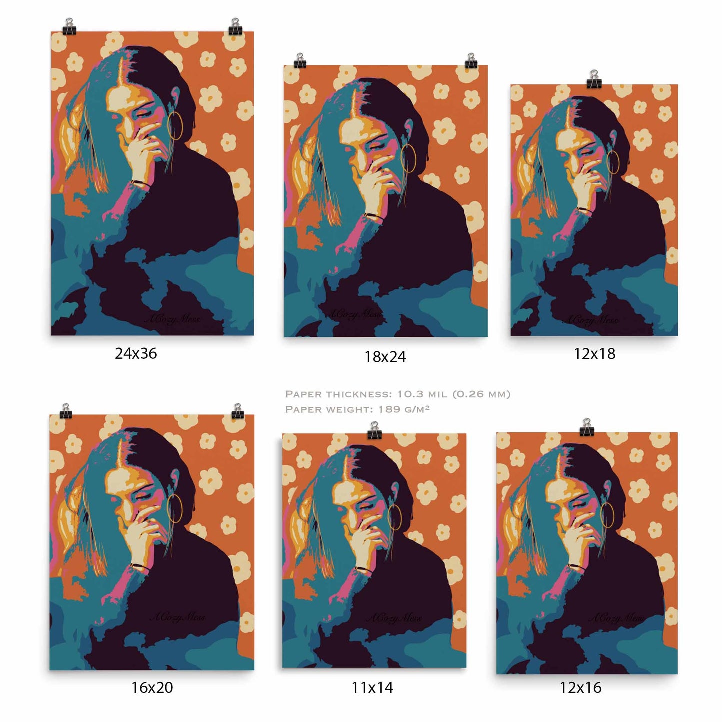Expressive Colorful Abstract wall art of a woman with floral background posters available in different sizes