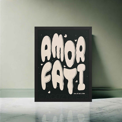 amor fati black and beige, stoic philosophy poster in black frame