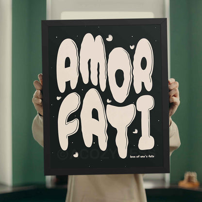 amor fati black and beige, stoic print in black frame