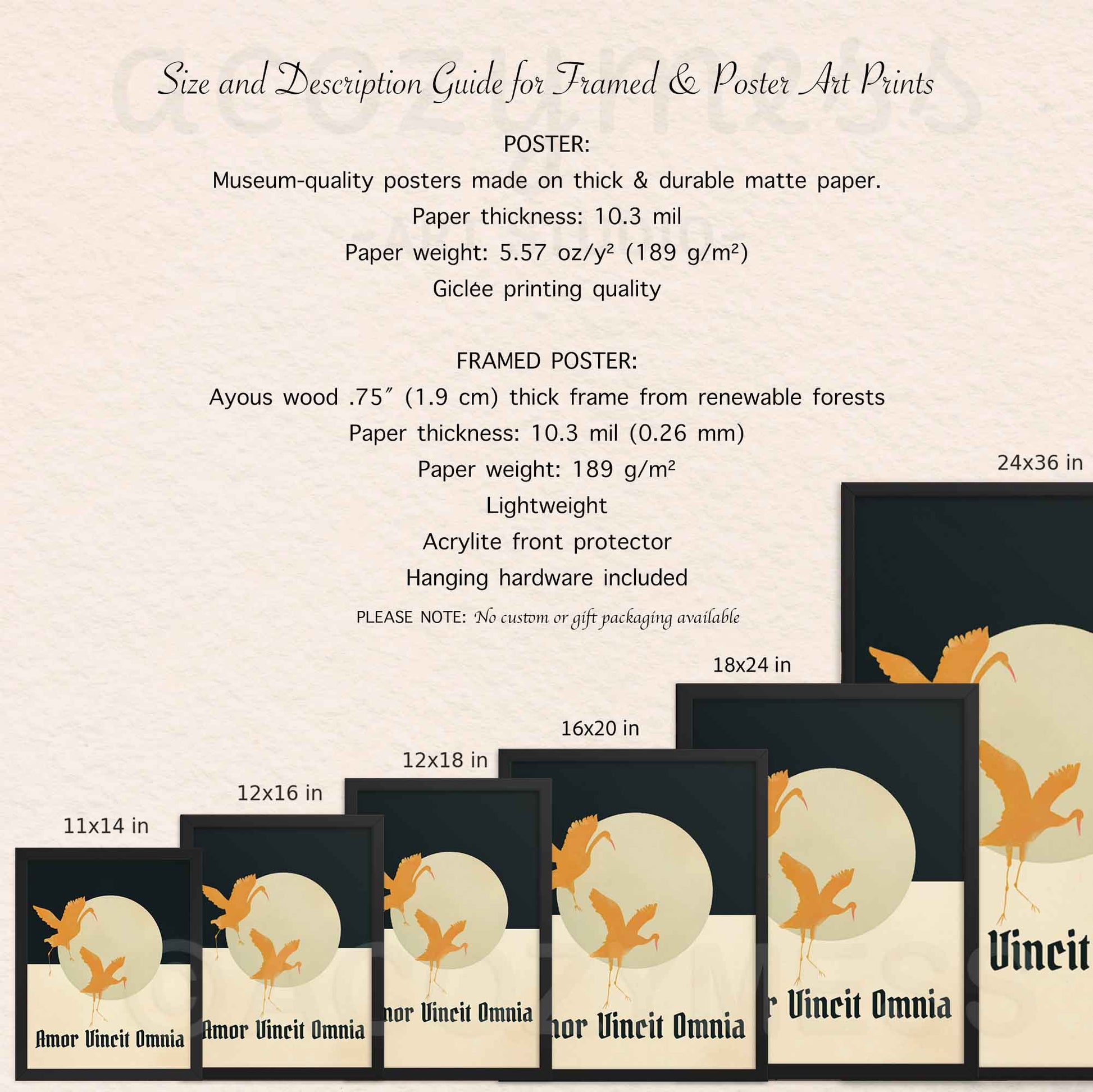 size and description details of love conquers all poster available as framed and unframed option.