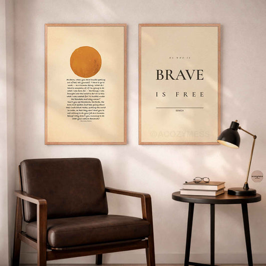 Stoic quotes framed quote art in oakwood frames.