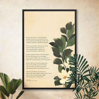 Be thou my vision christian home decor with botanical art in black frame.