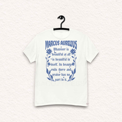 Marcus Aurelius white t-shirt with blue design