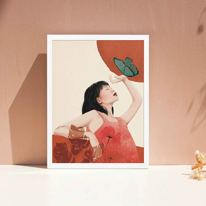 Woman & a  Butterfly Art Print | Woman Art Poster | Feminine Wall Art - A Cozy Mess