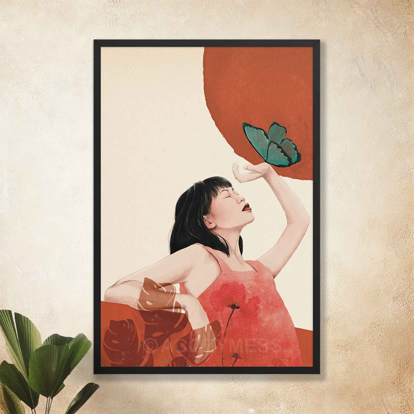 Woman & a  Butterfly Art Print | Woman Art Poster | Feminine Wall Art