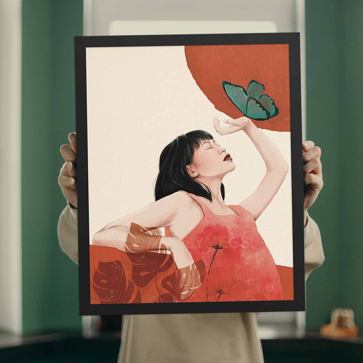 Woman & a  Butterfly Art Print | Woman Art Poster | Feminine Wall Art