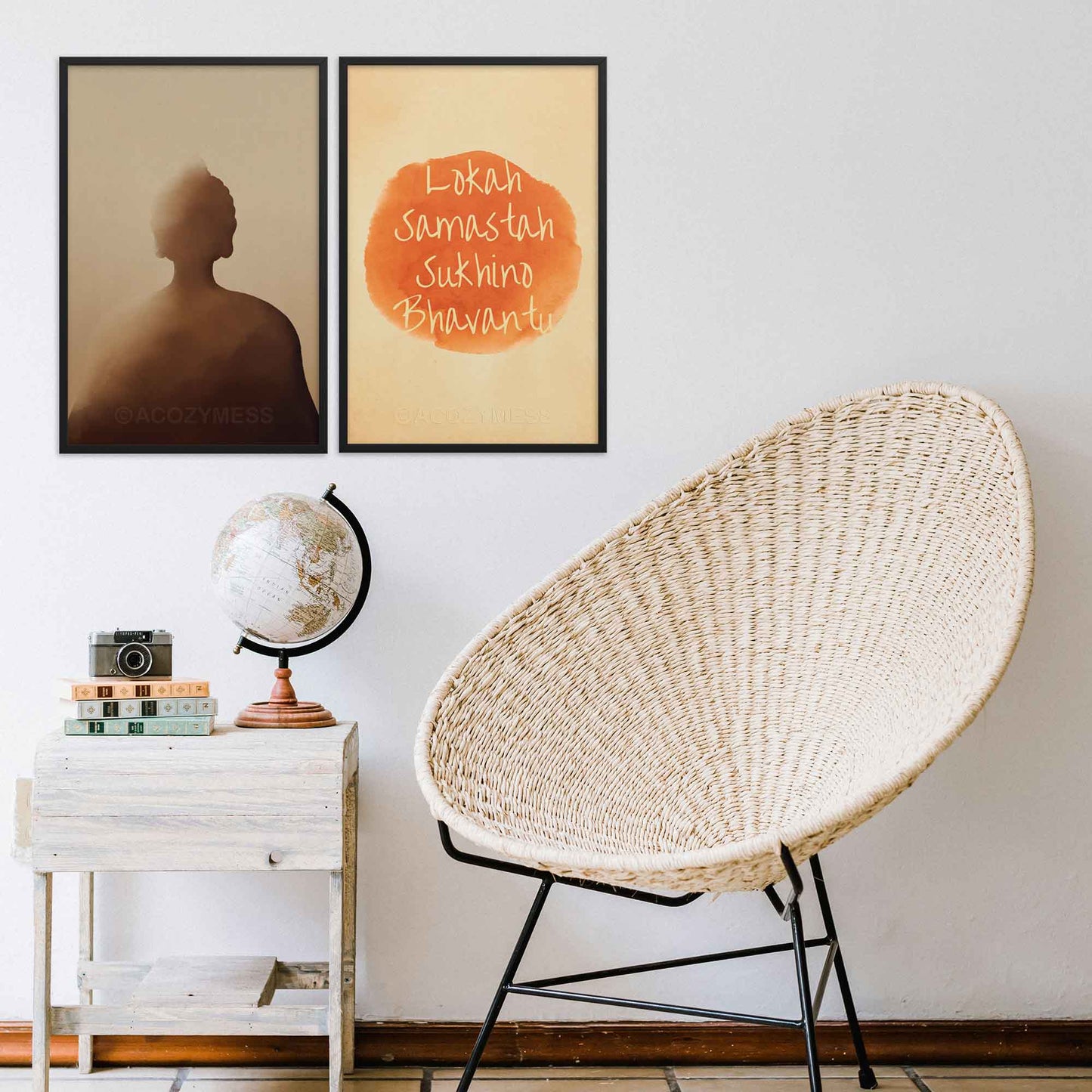 lokah samastah print and buddha art print peaceful and calming wall art in black frames