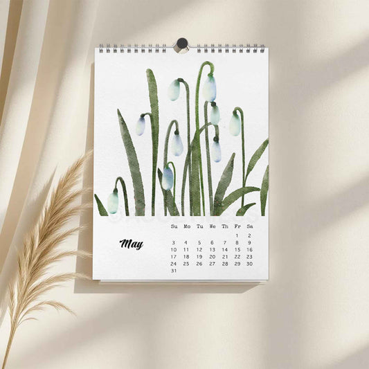 Calendar with floral design on a light background