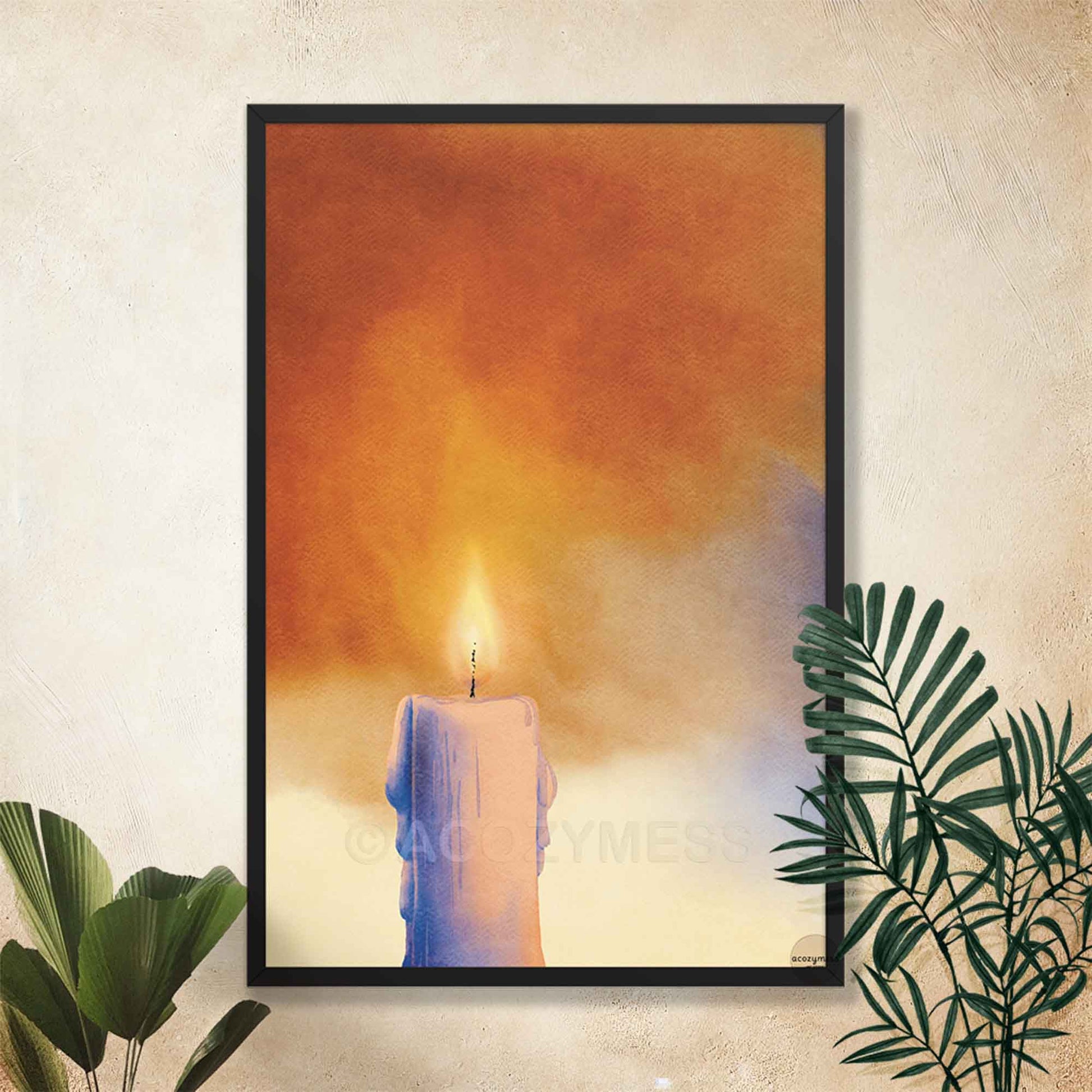 black framed candle wall art poster