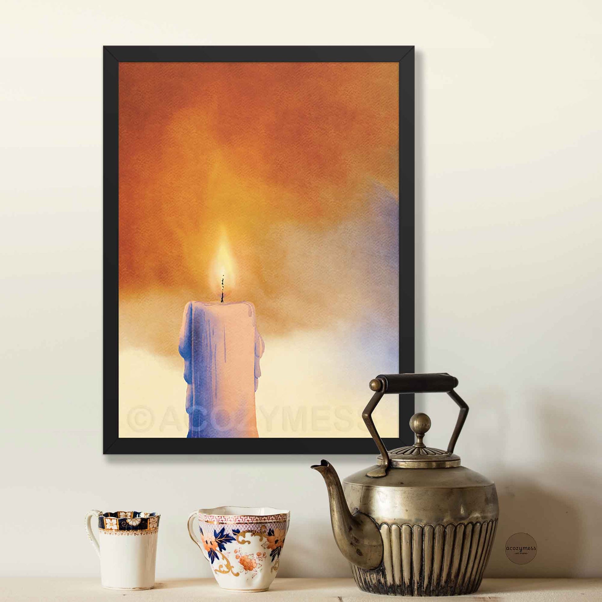 Framed artwork of a candle.