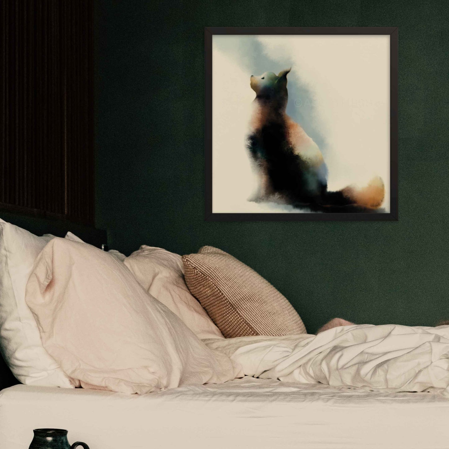    Cat Art Print featuring a charming depiction of a cat looking up, capturing the curiosity and elegance of a feline.