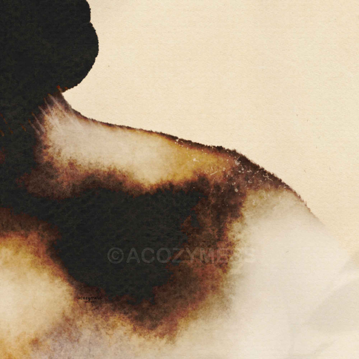 Close-up of watercolor texture on the calico cat's black and caramel brown fur