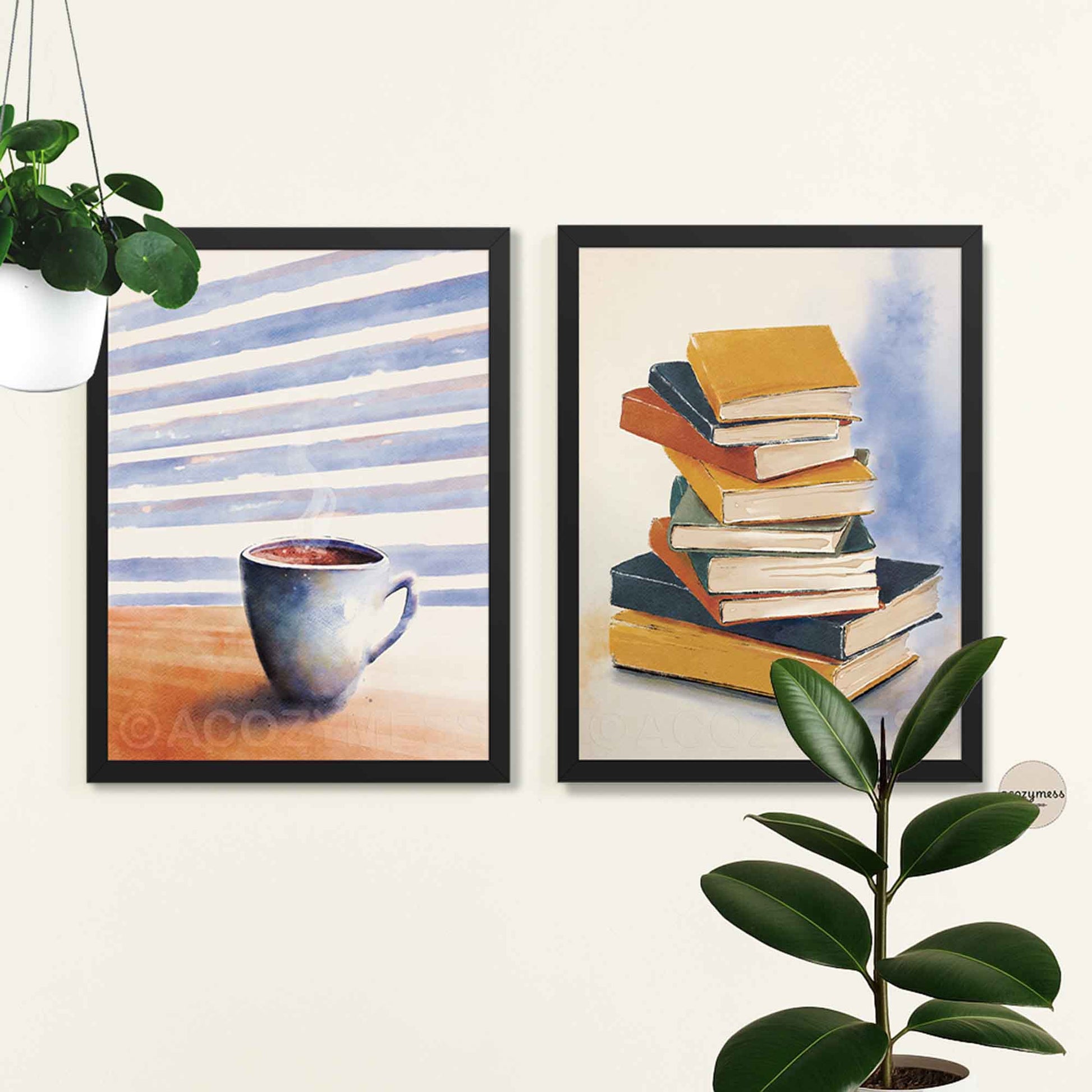 Black framed coffee poster featuring a café-style illustration, designed as warm and inviting wall decor for kitchens or home offices.