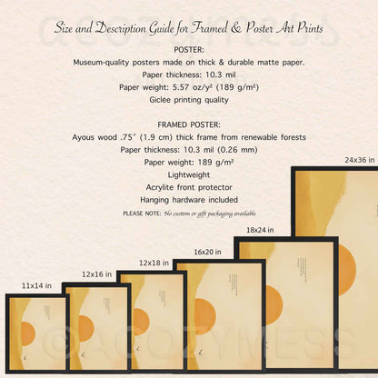 Size guide for the Come Unto Me Bible verse poster and framed print from 11x14 to 24x36 with paper and frame details