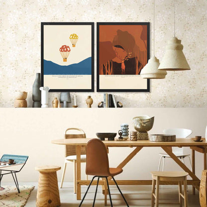 Epictetus quote poster featuring hot air balloons illustration, displayed in a sleek black frame for a refined and contemporary touch.