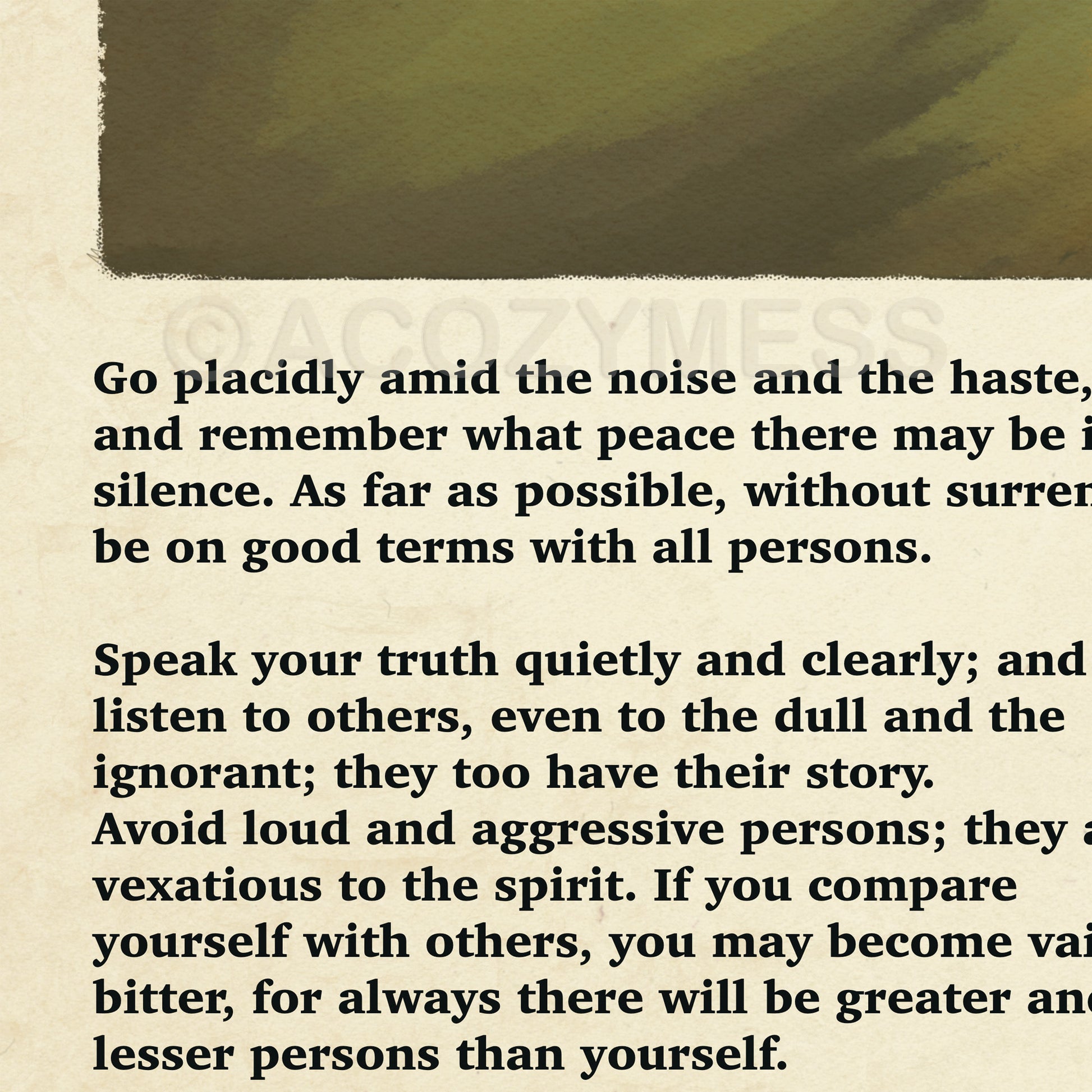 close up of desiderata poem