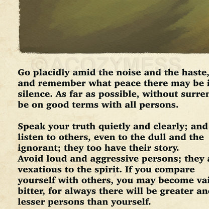 close up of desiderata poem