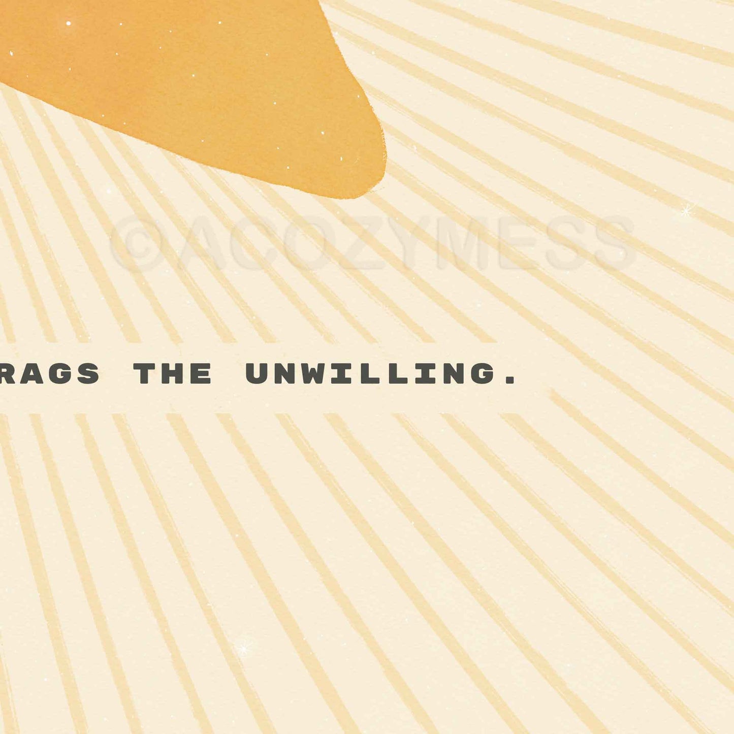Close-up of Seneca quote poster reading “Fate leads the willing and drags the unwilling” with a bright star illustration, black typography on a beige background.