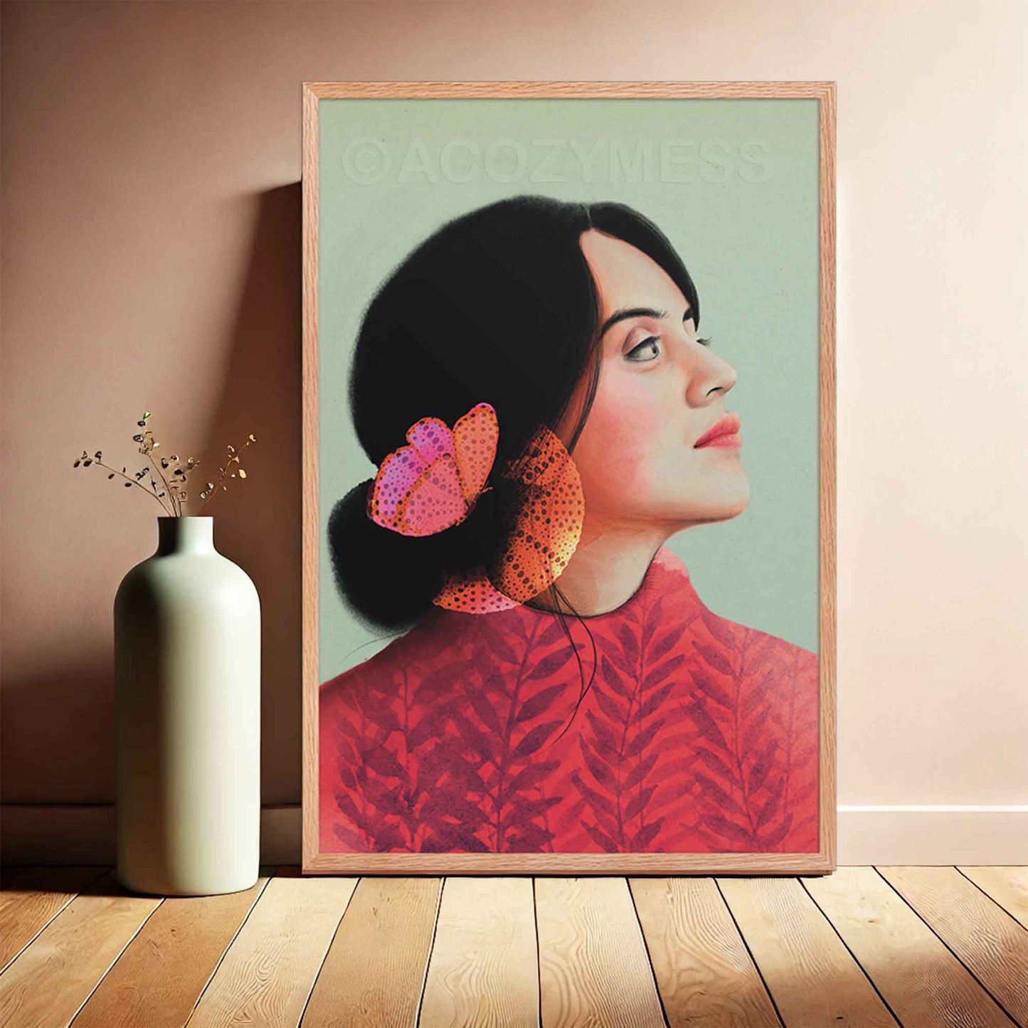 Elegant Woman Portrait – Feminine Beauty & Nature Inspired Illustration