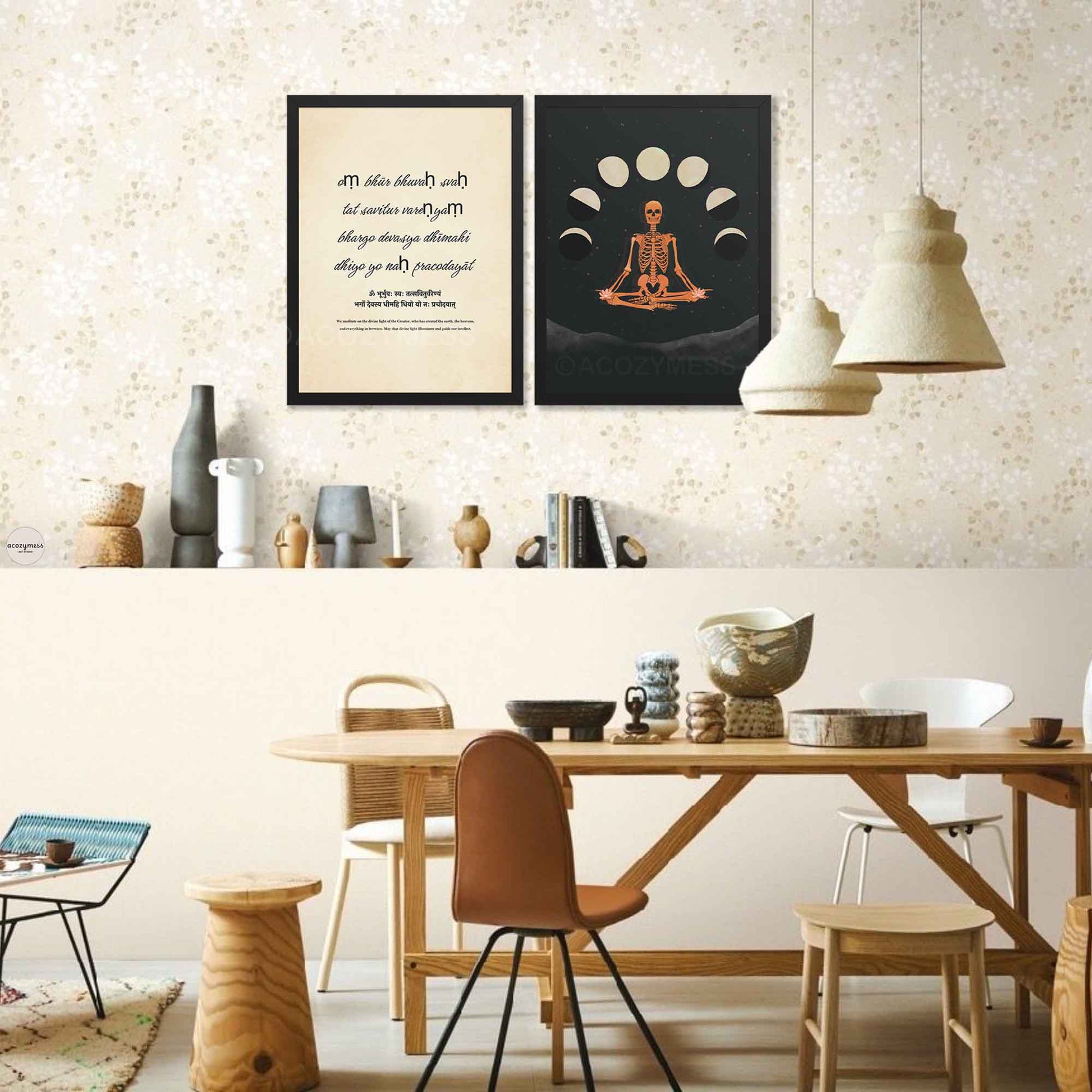 Poster of the Gayatri Mantra in a sleek black frame for spiritual decor