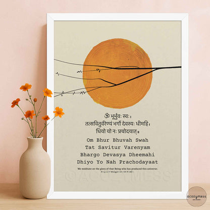 Gayatri mantra print in white frame for fresh and clean look