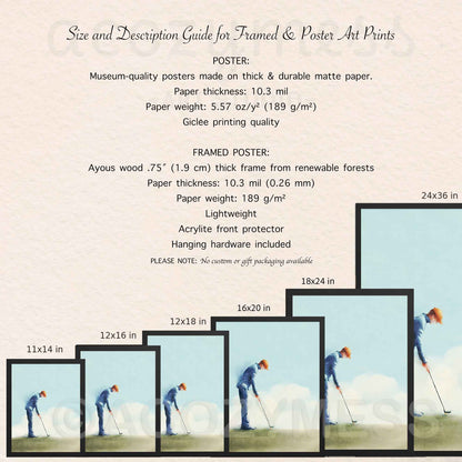 Size and description guide for framed and poster art prints with dimensions and materials listed.