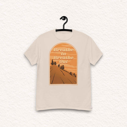 meditation tshirt, breathe in breathe out in natural color