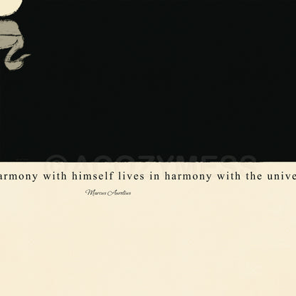 Close-up of Marcus Aurelius quote poster with bold black typography on beige background, showing fine text and paper texture.